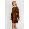 Crushed Velvet Long Sleeve Mini Dress Round Neck Tie Waist Loose Fit Pleated Short Dress for Fall Winter Office Party Casual Evening
