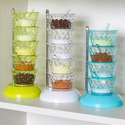 Vertical Rotatable Seasoning Box With Transparent Rotating Design Spice Box For Salt Jar Spoon Rotary Storage Rack Kitchen Tools