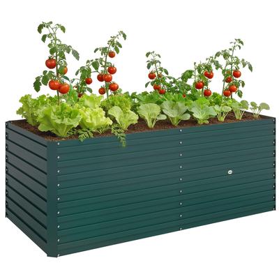 Galvanized Rectangular Raised Planter for Outdoor Use - Open Bottom - 160 X 80 X 60 Cm, Green