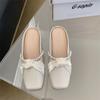 Square head bag head half slippers female pearl sweet fashion versatile low heel flat bottom slippers outer wear