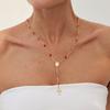 Hip-Hop Colored Crystal Stacked With Y-Shaped Necklace, Cold Wind Metal Cross Chain Necklace.