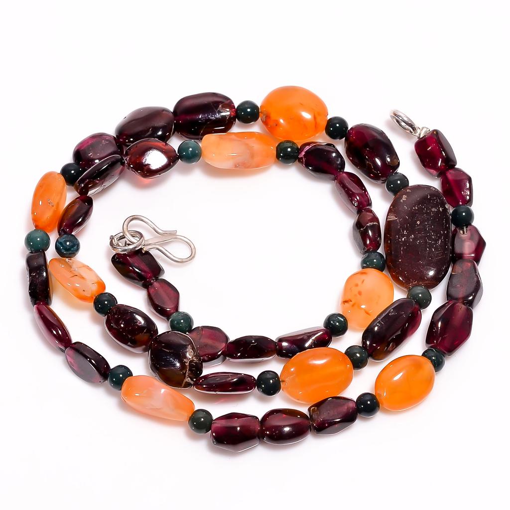 Natural Rhodolite Garnet Carnelian Aventurine Smooth Beads Necklace 4-19 Mm 18" UB-8506