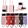 Lanyard Wallet Leather Cards Solt Case For Samsung Galaxy Z Flip 6 5 4 Flip4 5G Purse Bag Hand Strap Skin Feeling Back Cover