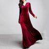 Women's And Winter Gold Velvet V-Neck Solid Color Long-Sleeved Party Dress