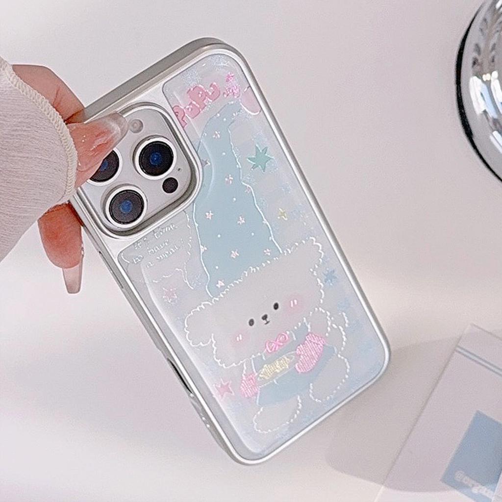 Gilded Iphone16 Mobile Phone Case 15promax Plaid Cartoon Puppy 14 Apple 13 Drop Glue 12 Suitable for Huawei