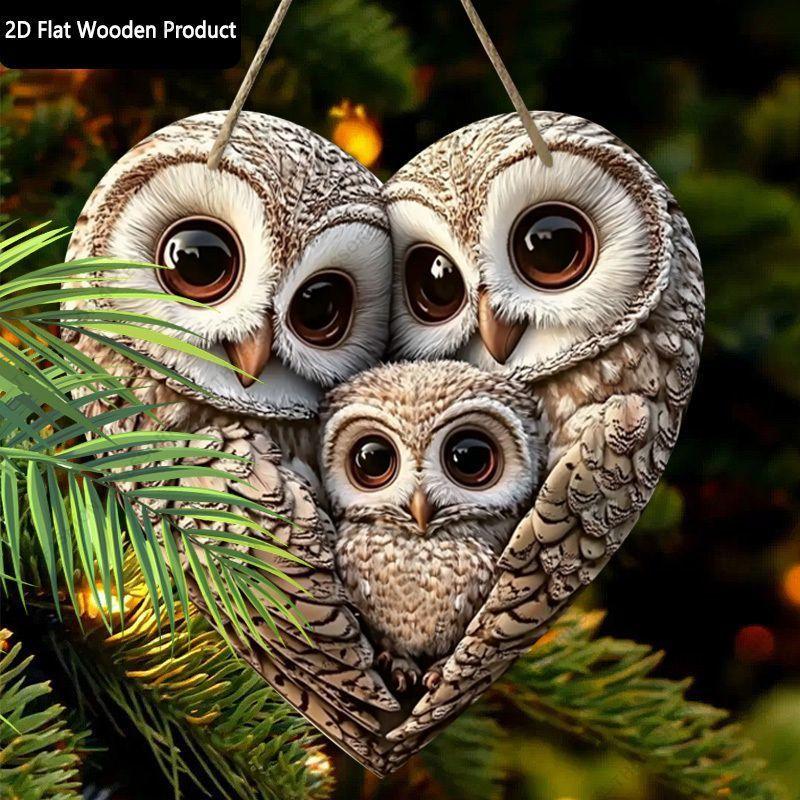2D flat wooden tag, home wall decoration, housewarming gift for friends, three owl pattern