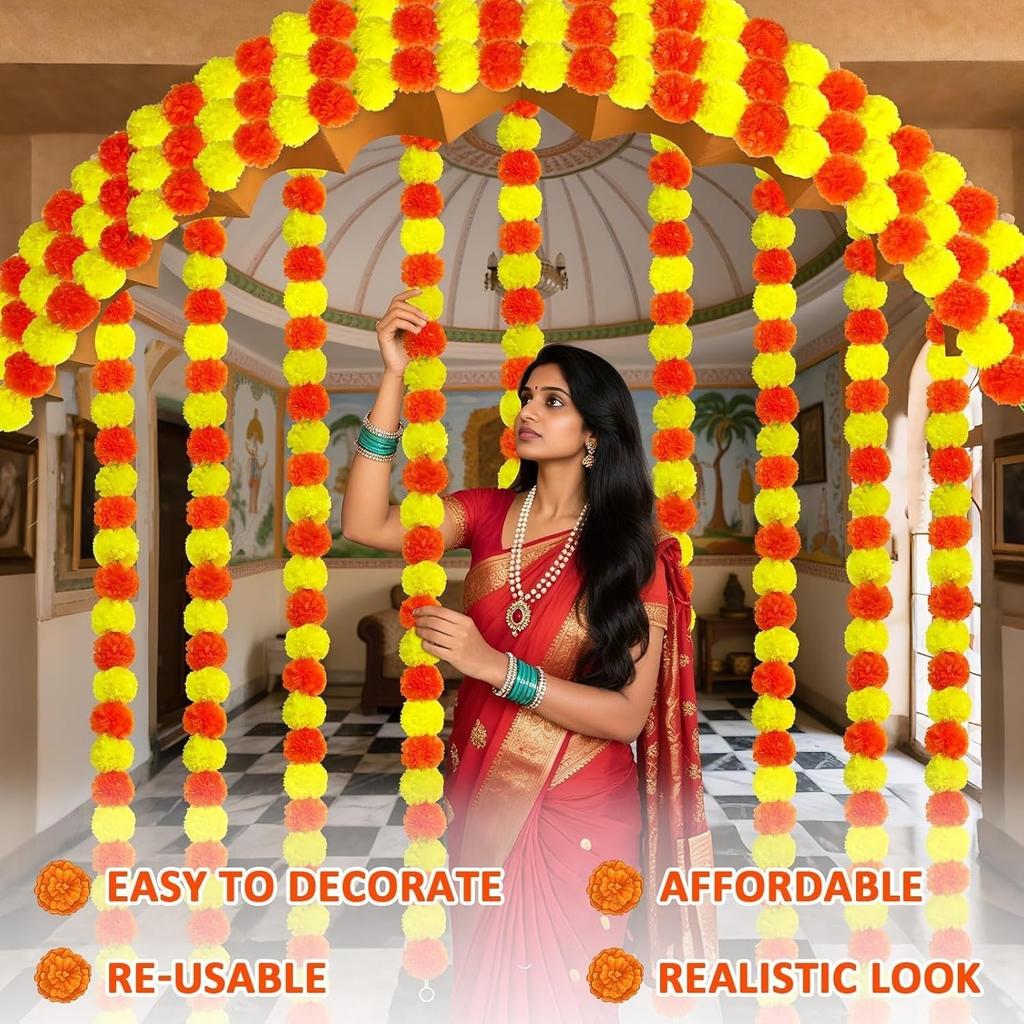 1Pcs 1.5M Artificial Marigold Flowers Garland Halloween Decorations for Home Decor Garden Outdoor Door Wedding Orange Ornament