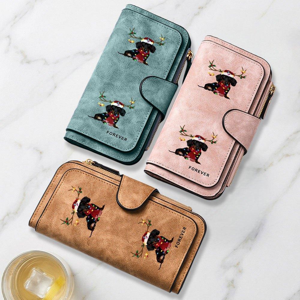 Christmas themed Dachshund print long wallet multifunctional portable snap button coin purse unisex perfect birthday gift for dog lovers suitable for