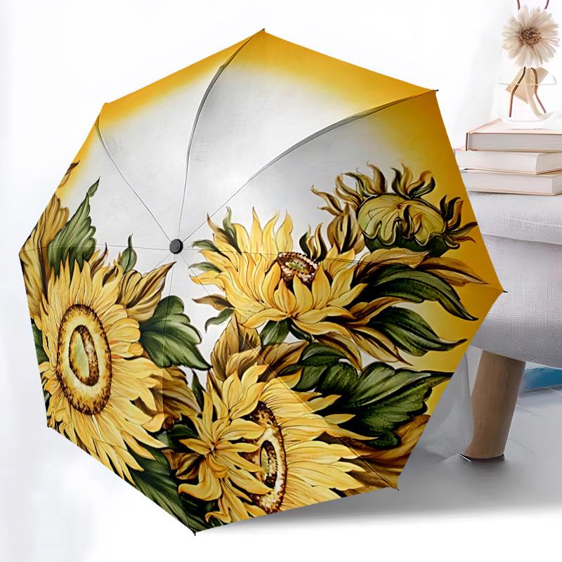 1pc Sunflower Decorative Plate Automatic Folding Umbrella - Portable Collapsible Design, 8-Rib Iron Frame, Durable Fabric Yy251125196