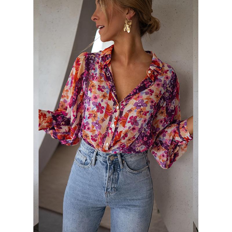 

Vibrant Pink & Orange Floral Chiffon Blouse with Long Sleeves Small помаранчево-червоний