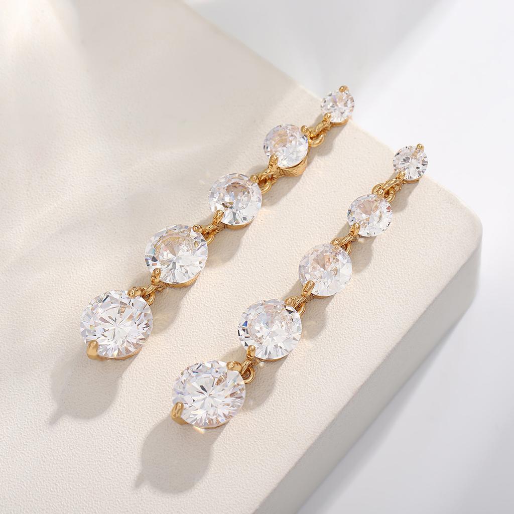 Luxury Zircon Tassel Drop Earrings Long Crystal Dangle Earrings Elegant Party Jewelry For Women