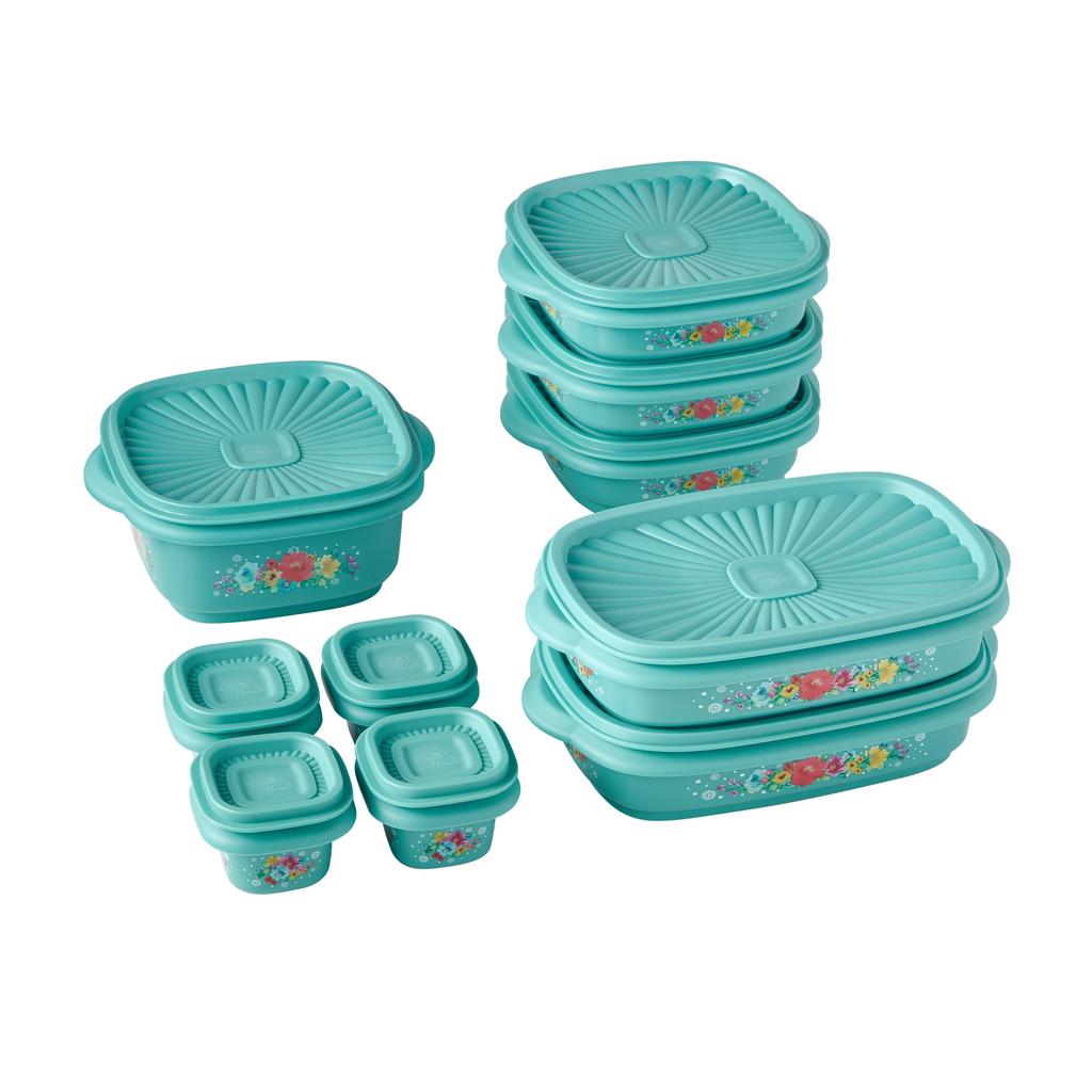 20 Piece Plastic Food Storage Container Variety Set, Sweet Rose