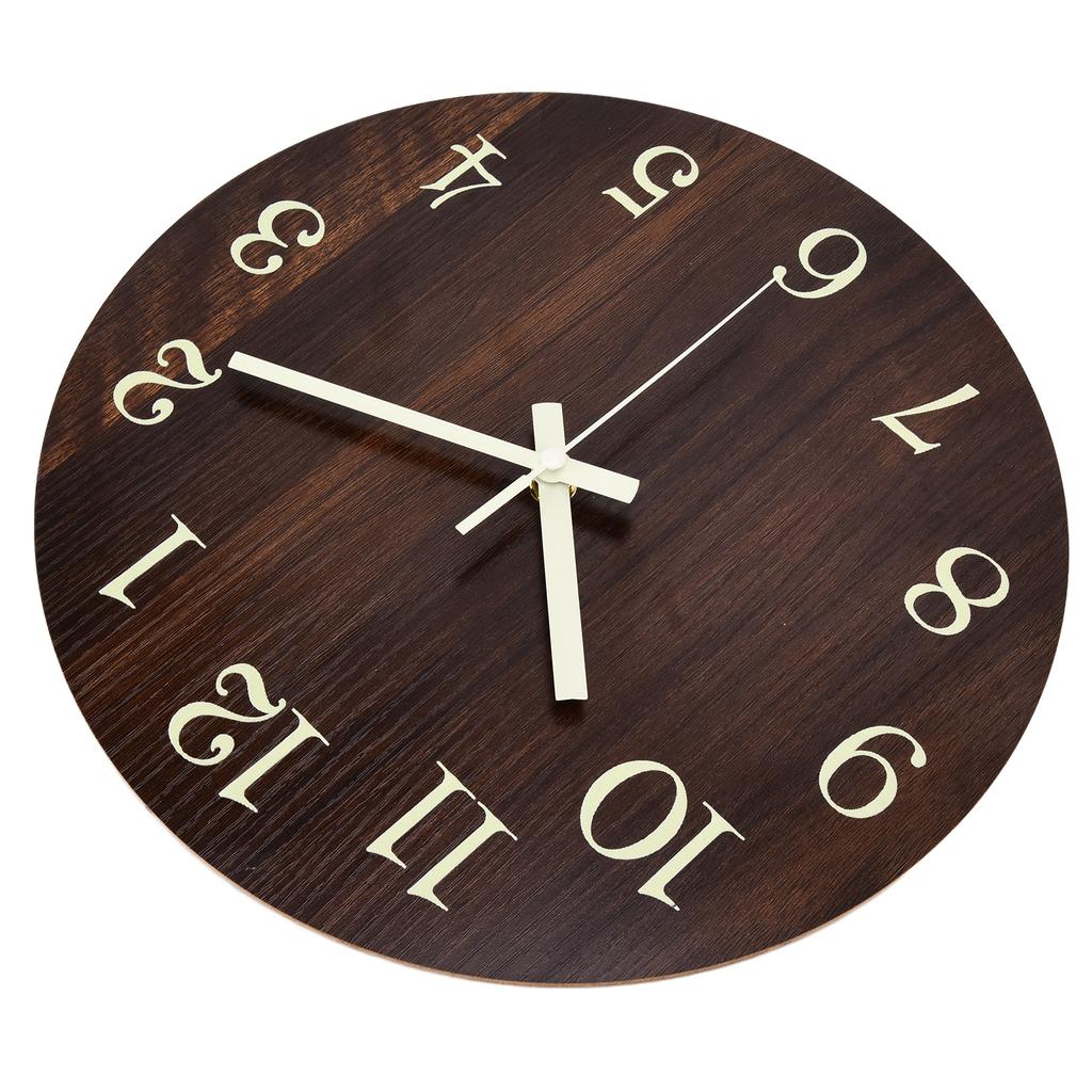 Wood Wall Clock Retro Style Quiet Silent Quartz Movement 3D Luminous Retro Wall Clock for Bedroom