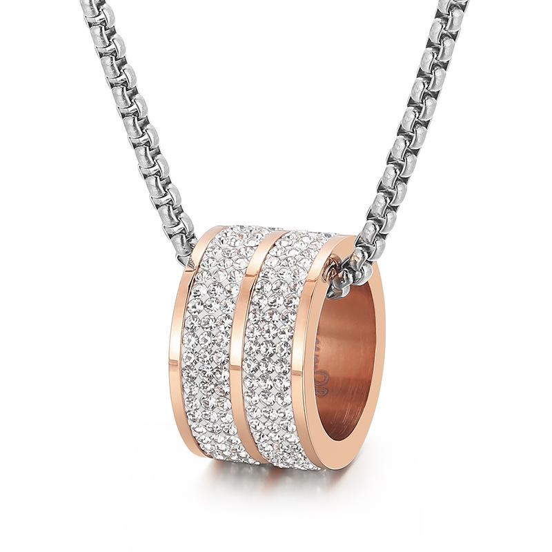 Punk Fashion Gold Color Zircon Pendant Neckalces Men Women Hiphop Titanium Stainless Steel Rhinestone Choker Necklace Jewelry