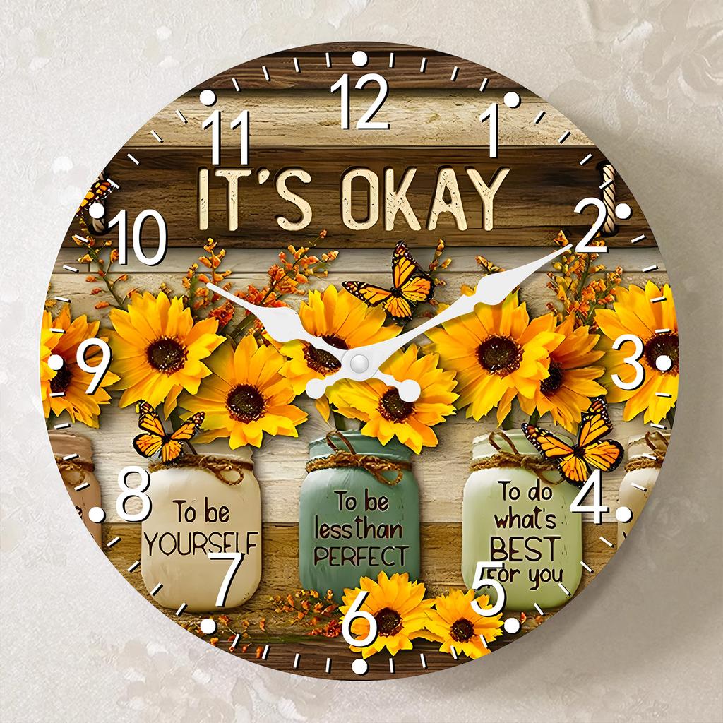Top-Grade 1Pc High-Standard Wooden High-Standard Wall Top-Grade Clock High-Standard Sunflower First-Class And Premium-Quality Butterfly