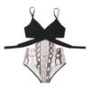 Women Sexy Bikini Swimwear One-Piece Print Patchwork Swimsuit Swimming Beachwear