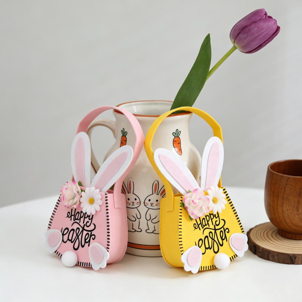 Oster-Tragetasche mit Henkeln Wiederverwendbare Osterhase-Geschenktasche mit Hasenohr und Blumen für Kinder Oster-Geburtstagsfeier Gastgeschenke