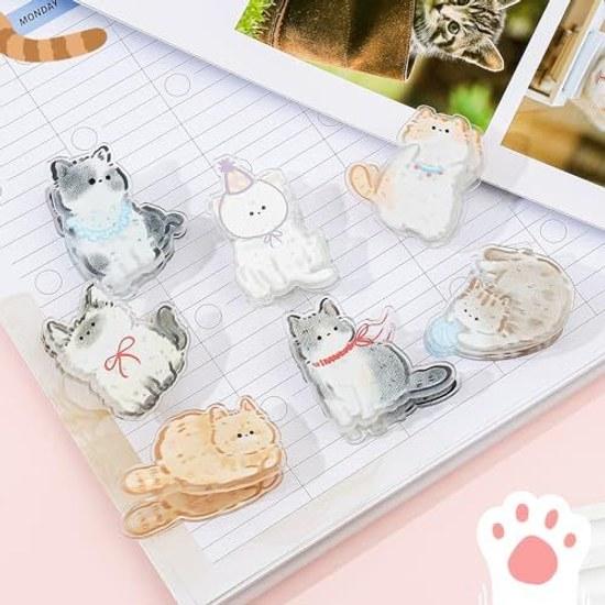 Newseego Clip (7 Pieces) Cute Cat Pattern Corner Stationery Paper Organization Book Protection No Punching Required Reusable School Business Household