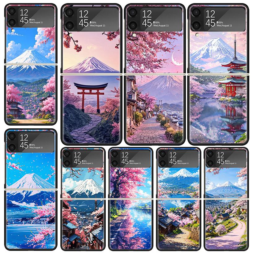 Japanese Cherry Mount Fuji Cases For Samsung Galaxy Z Flip 4 5 6 7 3 Z Flip7 Flip6 Flip4 Flip5 Flip3 5G Hard Shockproof Fundas C