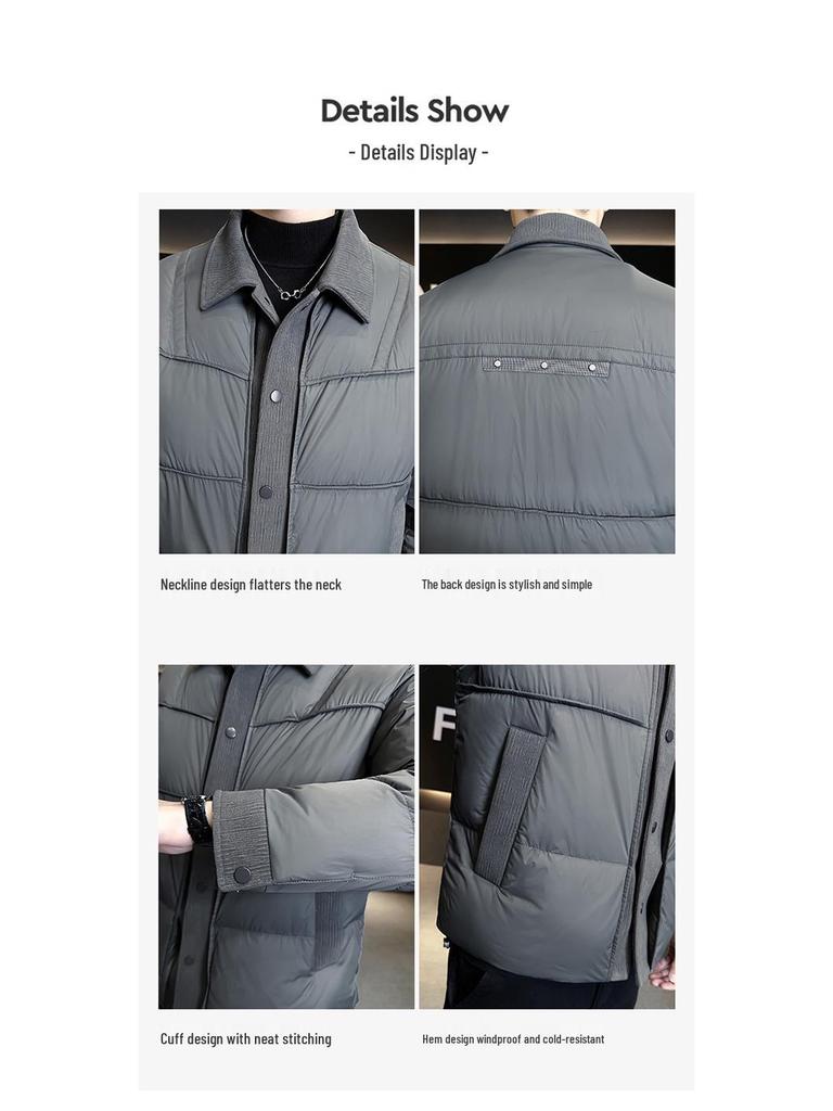 Herren Trendy Winter 2025 Daunenjacke - Strick-Patchwork, Kurze Länge, 90% Weiße Entendaunen, Kälteschutz Oberbekleidung