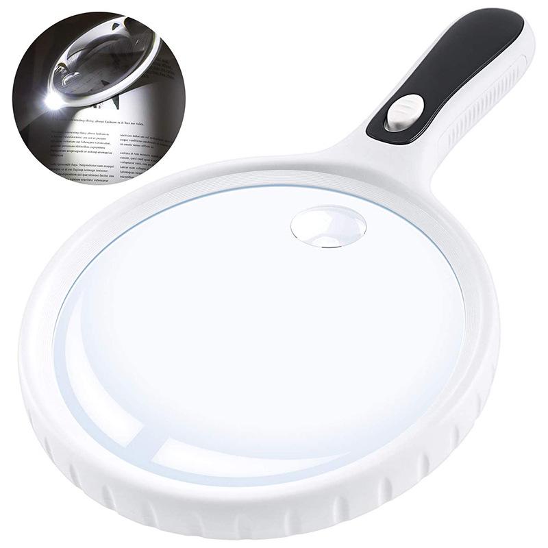 Handheld Illuminated Double Glass Lens Magnifier for Elderly and Parent-Child Reading, 145MM