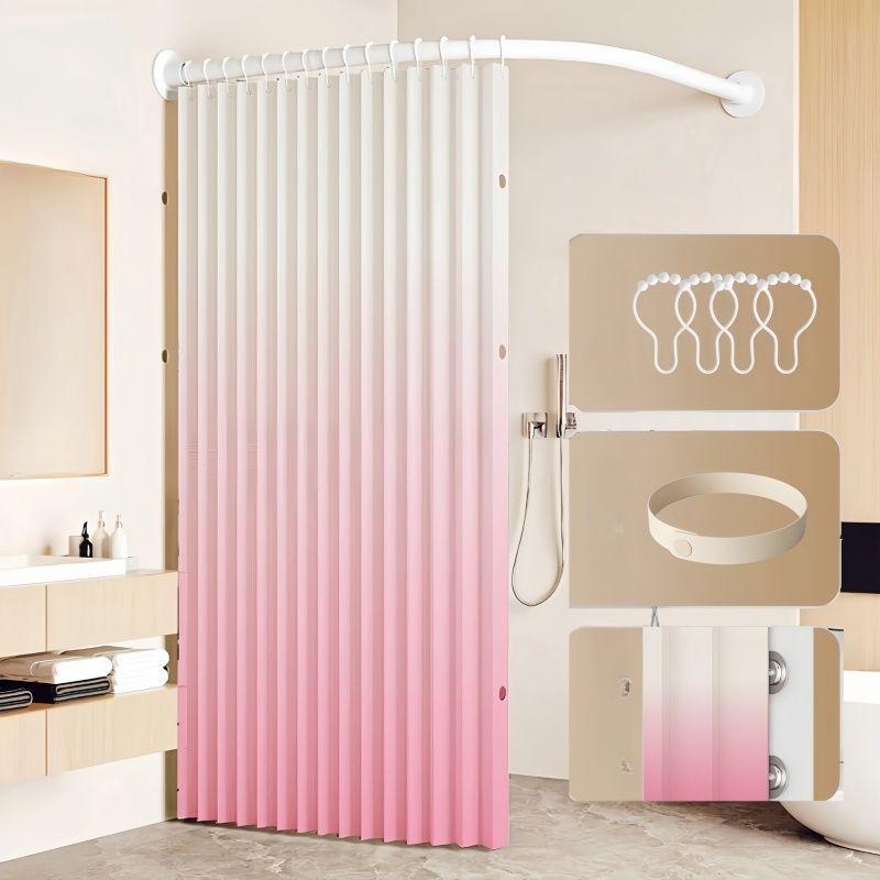 

Curved Shower Curtain Folding Invisible Set Perforation-free Bathroom L-shaped Waterproof Curtain Shower Partition Curtain (as the picture,200x200cm)