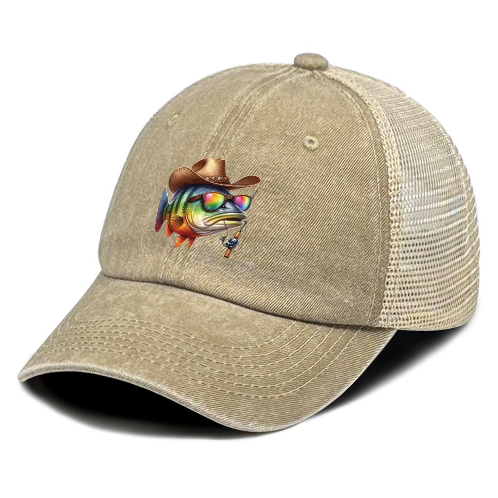 Mesh Baseball Cap Colorful Fish Printed Adjustable Breathable Hats Hip Hop Slouchy Hat For Gifts Outdoor Hiking Daily Activities