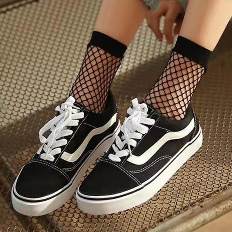 Langsha Women's Black Fishnet Mesh Short Stockings - Ultra-thin Summer Style, Trendy and Versatile Socks