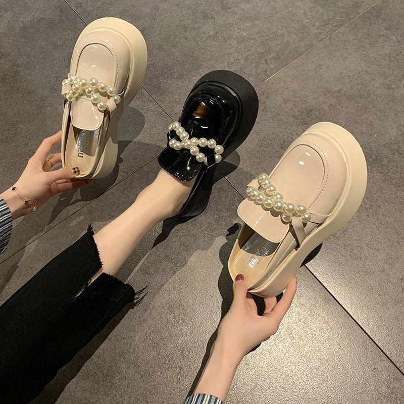Woman Mules Slippers Round Toe Slides Platform Shoes for Women Pearl Black Clappers H Sandal on Promotion High Quality Sandals
