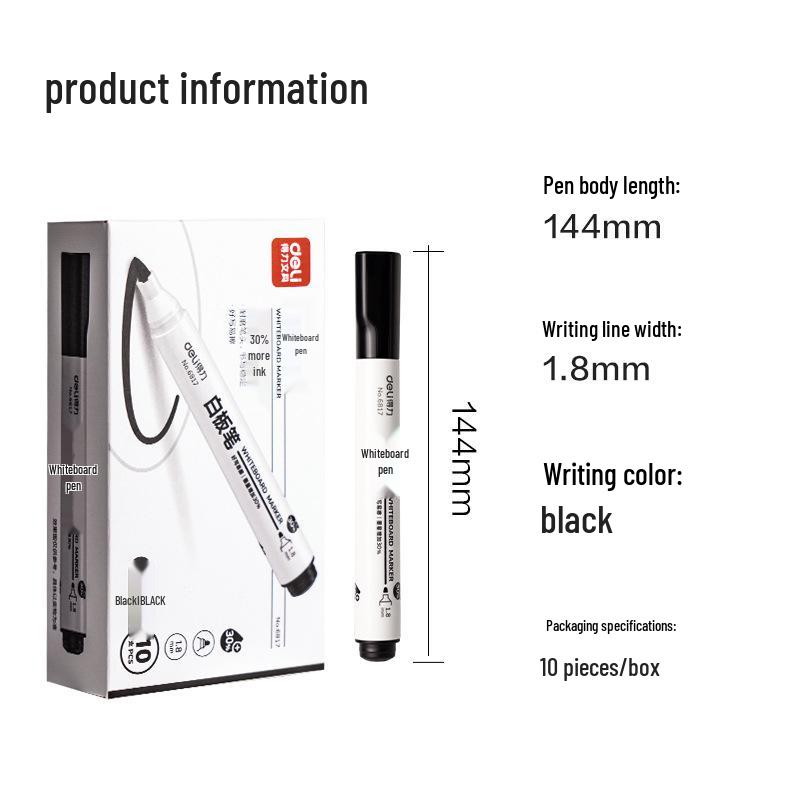 Deli 6817 Black Erasable Whiteboard Marker - Water-Based, Large Tip, Easy To Write and Erase