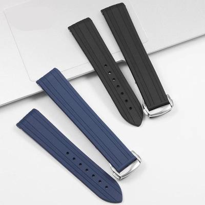 ONEPour Omega Seamaster 300 bouche incurvé bracelet de montre en caoutchouc silicone bracelet de plongée 20mm noir bleu avec Boucle déployanteMN