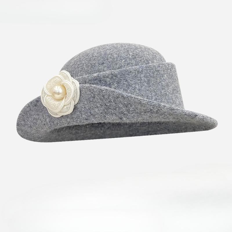 Autumn Winter Fedoras For Women Outdoors Warm Hepburn Style French Elegant Pearl Flower Beret Hat Vintage Studio Fisherman Hat