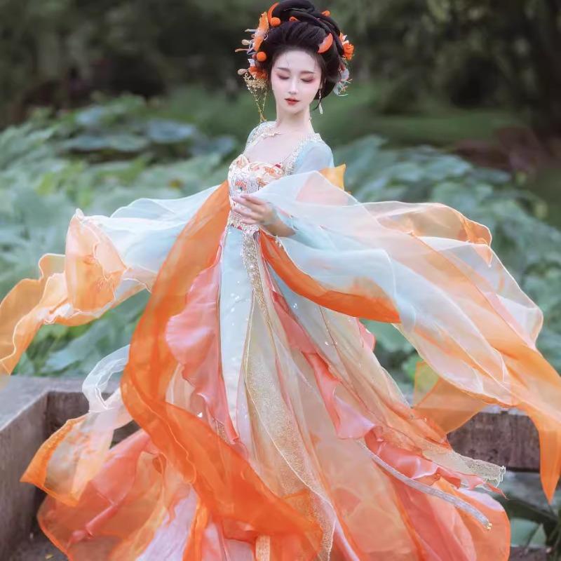 Tang Dynasty Hanfu women's chest-length balsam skirt set, heavy industry embroidery butterfly big-sleeved shirt, super fairy summer princess skirt