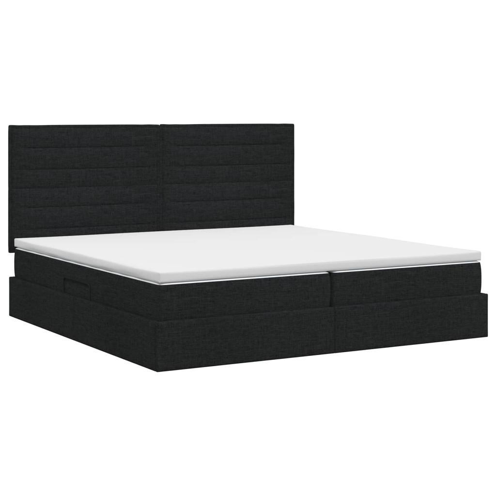 Storage Bed with Mattress Black 200 X 200 Cm Fabric