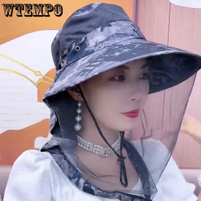 Couple Mesh Patchwork Camping Farm Sun Hats Spring Summer Thin Breathable Sun Protection Mosquito Repellent Neck Protection Shawl Hats