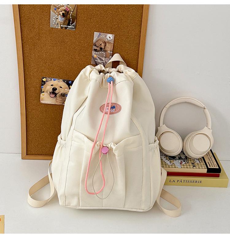 New backpack solid color simple fashion versatile schoolbag college student class drawstring bundle bag commuter travel bag