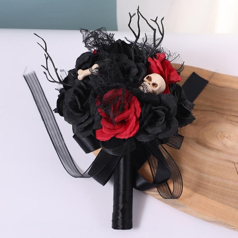 Artificial Flowers Bridal Bouquet Gothic Wedding Bouquet Red/Purple and Black Wedding Flower Bouquet for Bridesmaids