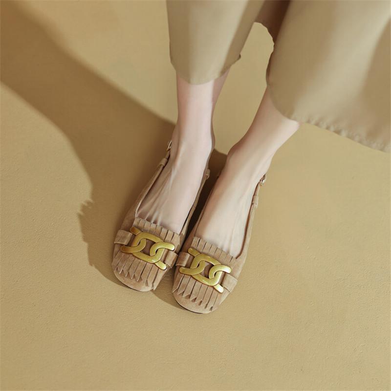 Fashion Summer Sandals Shoes Low Heel Women Sandals Fashion Metal Buckle Sheep Suede Sandals Tassel Women Pumps Ladies Shoes Green