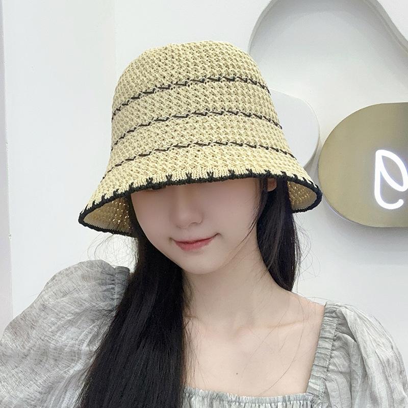 Straw Hat Female Breathable Hollow Woven Sun Hat Seaside Beach Face Small Sun Bucket Hat