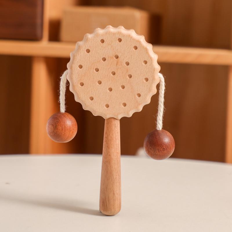Biscuit Rattle Baby Toy Sound Comforting Cookies Toy Wooden Hand Bell Newborn Early Mobile Infant Stop Weep Educational Toy Gift
