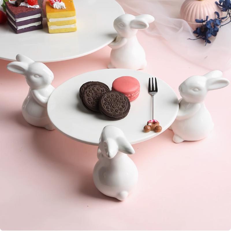 Solid Color Rabbit Ceramic Tray, Cake Rack, Dessert Tray, Fruit Tray, Sushi Board, Wedding Dessert Display Tool, Home Decoration