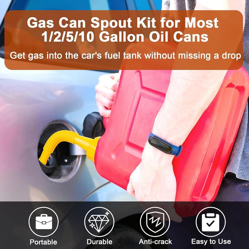 Gas Can Spout Replacement, (5 Kit-Yellow) Gas Can Nozzle Suitable For Most 1/2/5/10 Gal Oil Cans, Flexible Gas Spout Replacement, Fuel Can Pour Spout