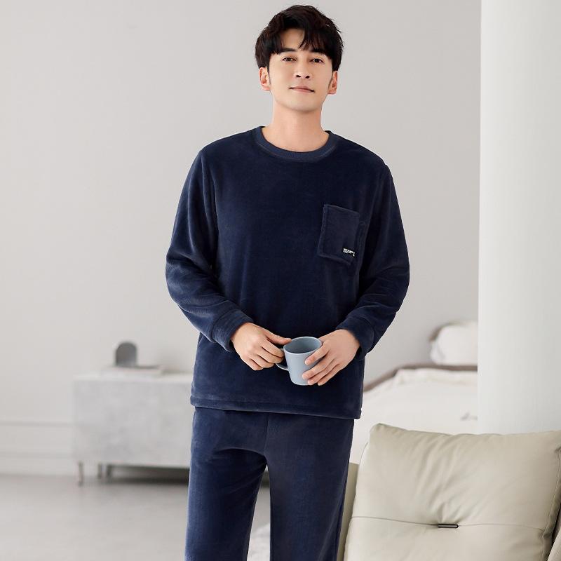 Pajamas Men'S Winter Coral Fleece Thickened Fleece Men'S Autumn And Winter Flannel To Keep Warm Can Be Worn Outside Winter Loungewear