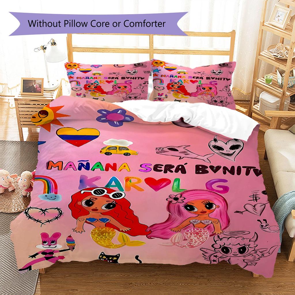 Karol G Pattern Bedding,Quilt Set Quilt Cover Pillowcase Home Birthday Gift(1 * Duvet Cover + 2 * Pillowcase, Without Core)