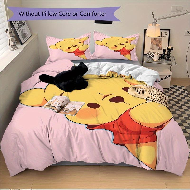 3pcs Set Pooh Bear1pc of Quilt Cover+2pcs of Pillowcase, No Core, Print Bedding, All Seasons Bedroom Setting050