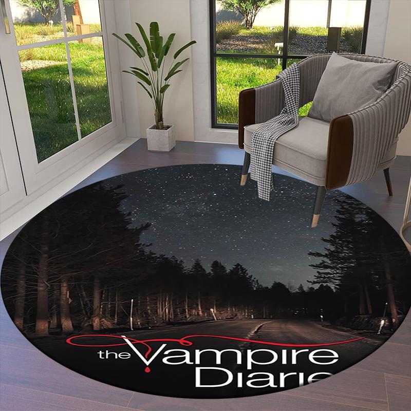 Tapete Redondo Cool TV The Vampire Diaries, Tapete para Sala de Estar Quarto Sofá Sala de Jogos Decoração, Tapete de Chão Antiderrapante Q0046