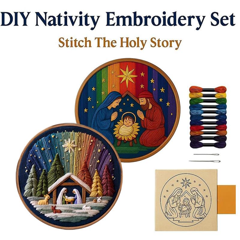 DIY Julkrubba Broderisats – Brodera Den Heliga Berättelsen, Jul DIY Broderidockset, Komplett Julkrubba Kit
