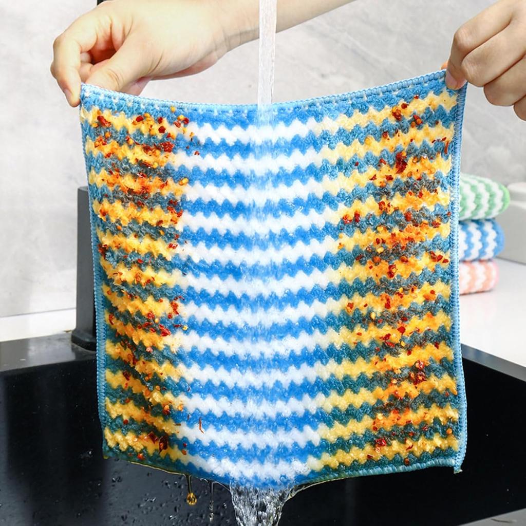 Microfiber Wavy Dishcloth Kitchen Absorbent Dishcloth Cleaning Cloth Thickened Dishcloth Scouring Cloth (Blue)