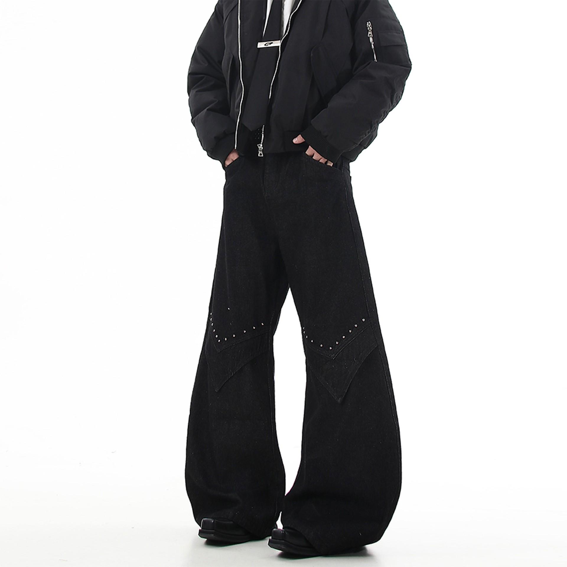 

Unisex Wide-Leg Rivet Jeans: Trendy American Clean Fit Design Small