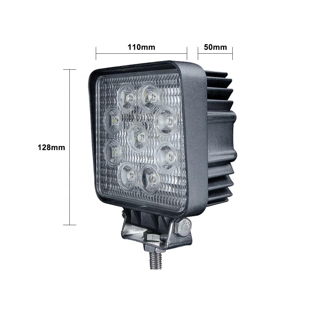 High Quality Universal 27W Square Auto 10-80V Vehicle Led Work Light for Forklift Truck Auxiliary Lighting